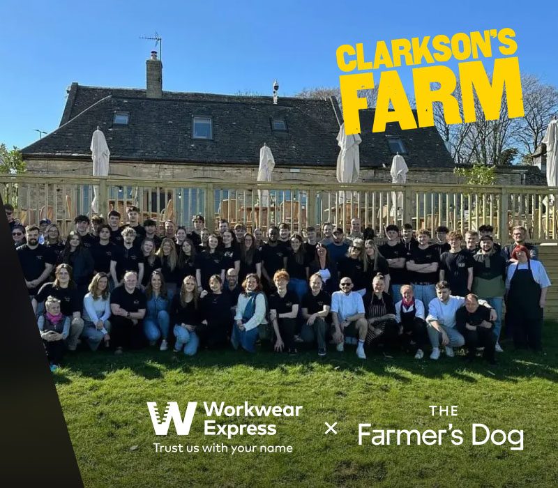 The Workwear Express and The Farmer's Dog partnership, with the team outside the pub from Clarkson's Farm